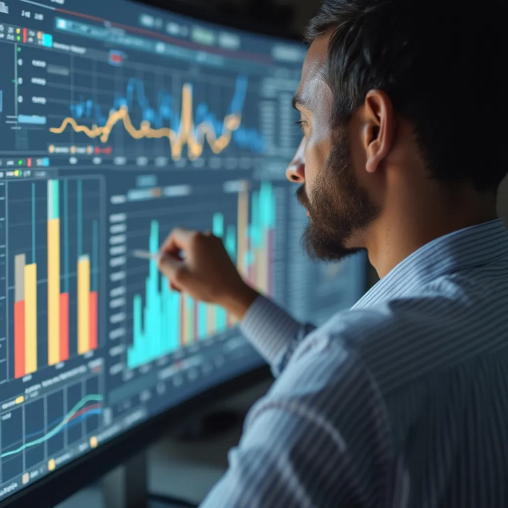 Consultor analizando datos en una pantalla
